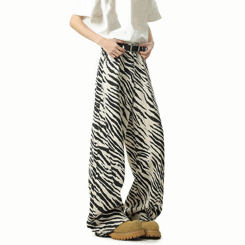 High Street Men'S Denim Pants Straight Wide Leg Stripe Pattern Contrast Color Niche Design Male Jeans Summer 2025 9W3208