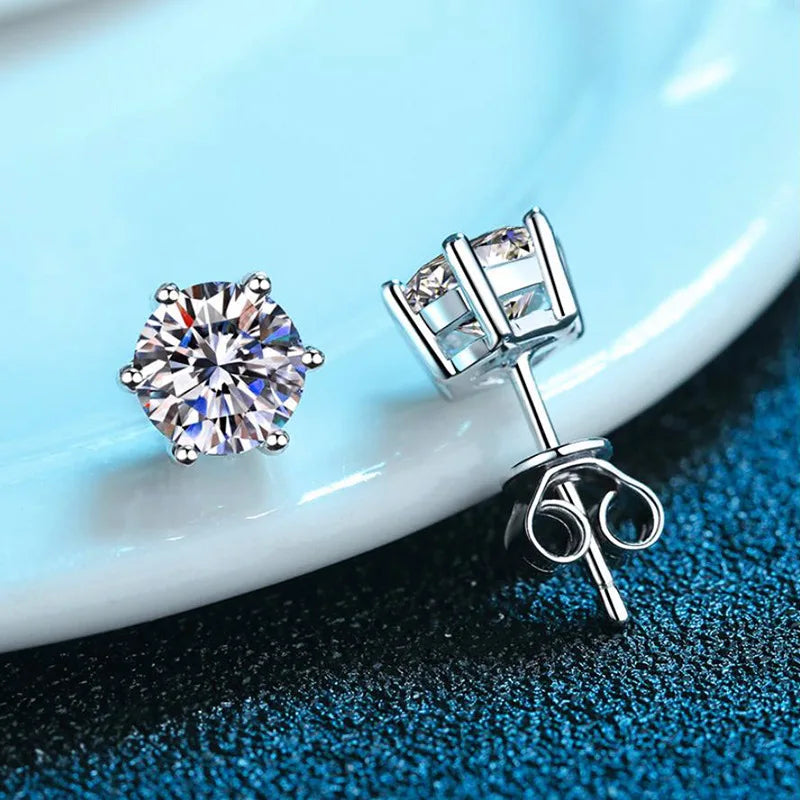 GRA 100% Real Sterling Silver with 2 Certificates Moissanite 6 Prong Earrings D Color Stud for Women Top Quality Wedding Jewelry