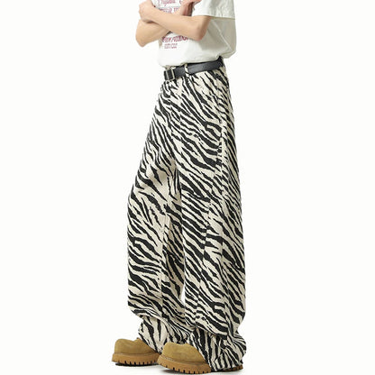 High Street Men'S Denim Pants Straight Wide Leg Stripe Pattern Contrast Color Niche Design Male Jeans Summer 2025 9W3208