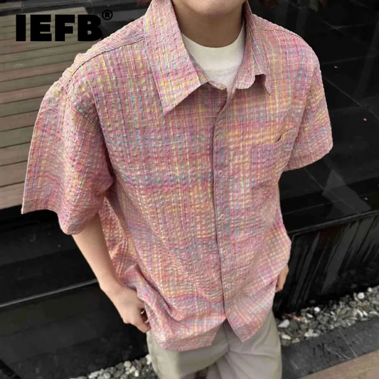 Niche Design Men'S Shirts Turn-Down Collar Short Sleeved Contrast Color Pocket Casual Single Breated Male Tops Chic 9W3223