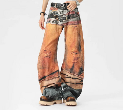 3d Belt Digital Print Denim