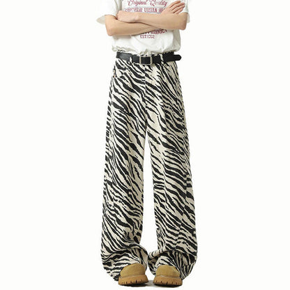 High Street Men'S Denim Pants Straight Wide Leg Stripe Pattern Contrast Color Niche Design Male Jeans Summer 2025 9W3208