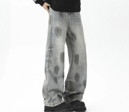 Black Splotch Loose Fit Denim Pants