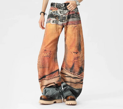 3d Belt Digital Print Denim