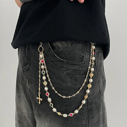 Cross Pendant Pearl Keychain Belt Chains