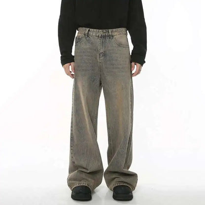 2024 Spring Men'S Baggy Jeans Worn Out Loose Wide Leg Denim Pants Chic Distressed Streetwear Vintage Male Trousers 9C2019