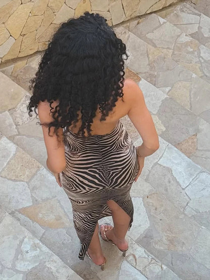 Stunning Stripe Print Maxi Dress Summer Hipster Halter Backless Straight Skinny Long Robe Female Vintage Sexy Frock