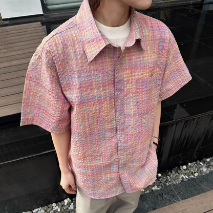 Niche Design Men'S Shirts Turn-Down Collar Short Sleeved Contrast Color Pocket Casual Single Breated Male Tops Chic 9W3223
