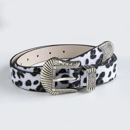 “Marcel” Horse Hair Leopard Western Buckle Belt