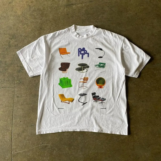 Car Fashion Print O Neck Vintage T Shirt Womens Graphic T Shirts Oversize Loose Short Sleeved Clothing Y2K T Shirts for Men