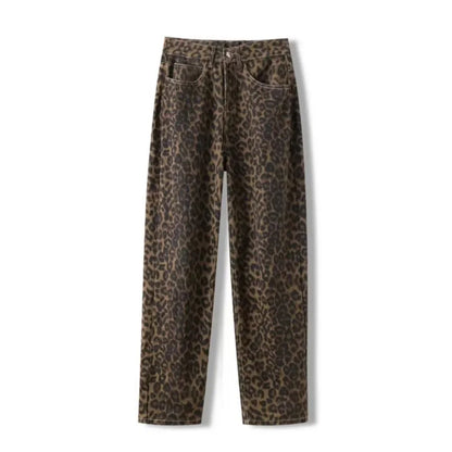 “Marcel” Womens Tan Leopard Denim Pants 