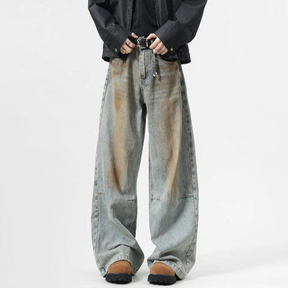 Niche Design Men'S Denim Pants Splotch Worn-Out Contrast Color Casual Trousers Wide Leg Menswear Straight Male Jeans 9W463