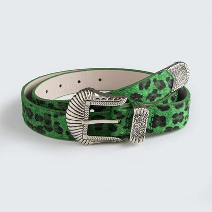 “Marcel” Horse Hair Leopard Western Buckle Belt