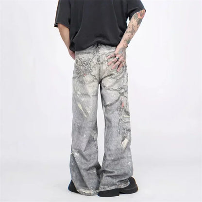 “Marcel” 3D Chain Baggy Straight Denim Pants