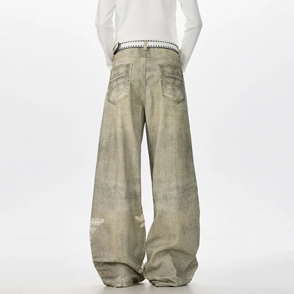 Niche Design Men'S Denim Pants Digital Printing Contrats Color Casual Trousers Wide Leg Loose All-Match Male Jeans 9W3713
