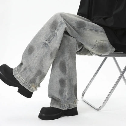 Loose Fit Male Denim Pants Summer New Trendy Tie-Dyed Dot Printing Baggy Jeans Men 2025 Straight Wide Leg Trousers 9W3929