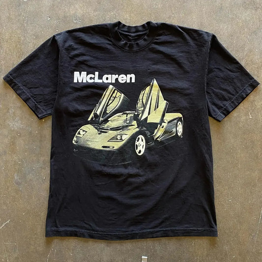 Car Fashion Print O Neck Vintage T Shirt Womens Graphic T Shirts Oversize Loose Short Sleeved Clothing Y2K T Shirts for Men