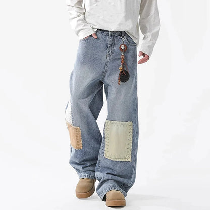Patchwork Jeans Loose Straight Leg Denim Pants