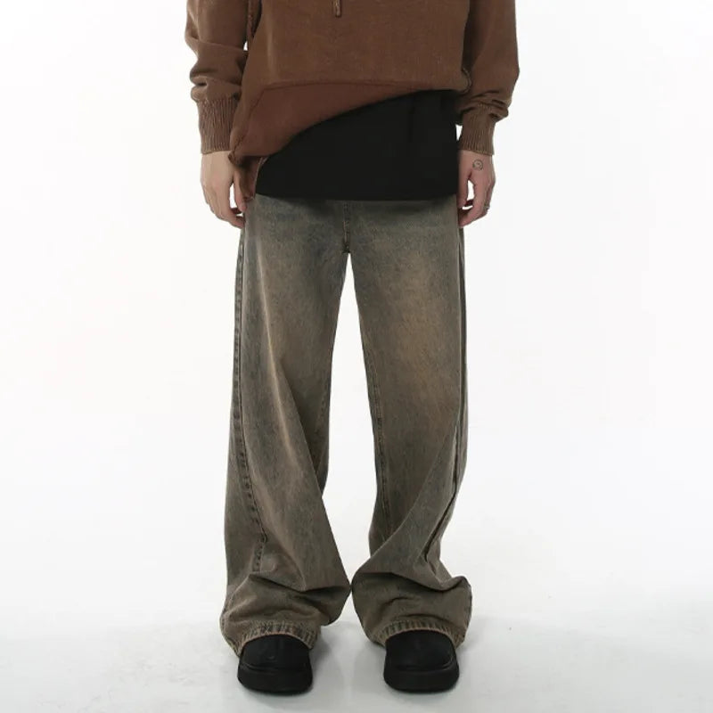 2024 Spring Men'S Baggy Jeans Worn Out Loose Wide Leg Denim Pants Chic Distressed Streetwear Vintage Male Trousers 9C2019