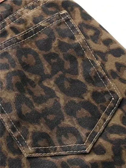 “Marcel” Womens Tan Leopard Denim Pants 