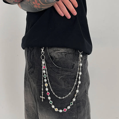 Cross Pendant Pearl Keychain Belt Chains
