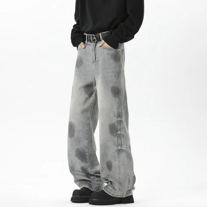 Loose Fit Male Denim Pants Summer New Trendy Tie-Dyed Dot Printing Baggy Jeans Men 2025 Straight Wide Leg Trousers 9W3929