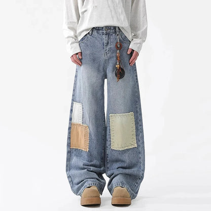 Patchwork Jeans Loose Straight Leg Denim Pants