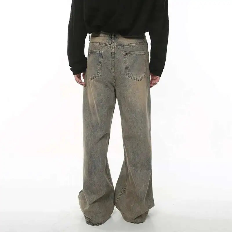 2024 Spring Men'S Baggy Jeans Worn Out Loose Wide Leg Denim Pants Chic Distressed Streetwear Vintage Male Trousers 9C2019