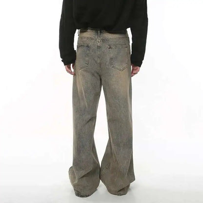 2024 Spring Men'S Baggy Jeans Worn Out Loose Wide Leg Denim Pants Chic Distressed Streetwear Vintage Male Trousers 9C2019