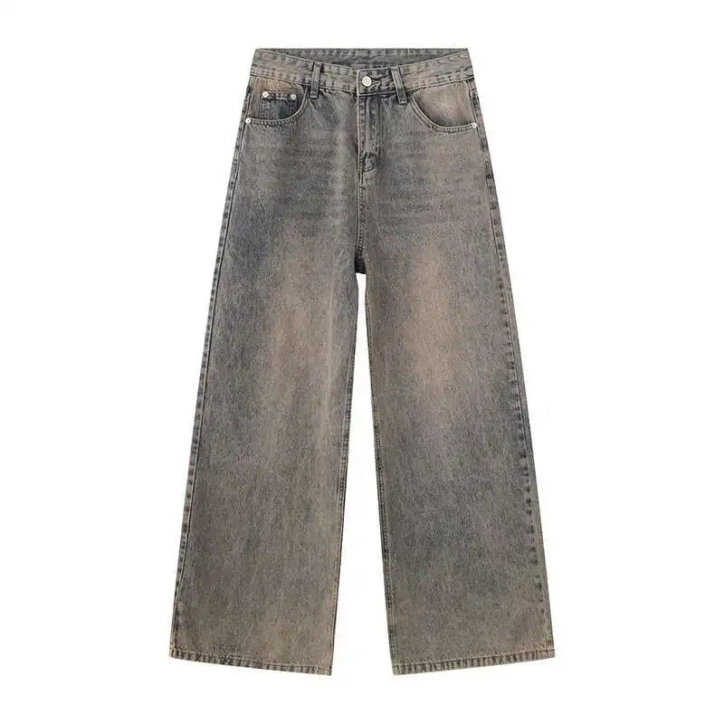 2024 Spring Men'S Baggy Jeans Worn Out Loose Wide Leg Denim Pants Chic Distressed Streetwear Vintage Male Trousers 9C2019