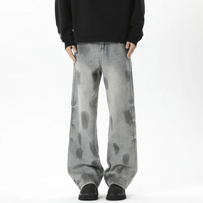 Loose Fit Male Denim Pants Summer New Trendy Tie-Dyed Dot Printing Baggy Jeans Men 2025 Straight Wide Leg Trousers 9W3929