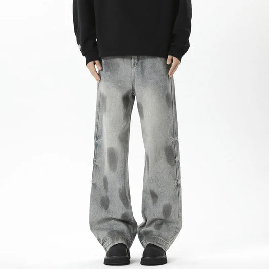 Loose Fit Male Denim Pants Summer New Trendy Tie-Dyed Dot Printing Baggy Jeans Men 2025 Straight Wide Leg Trousers 9W3929