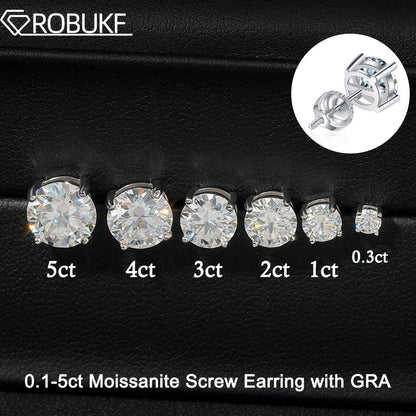 0.1-5Ct Test Passed Moissanite Studs Earrings for Women Orginal 925 Sterling Silver Screw Back Earring Sparkling Wedding Jewelry